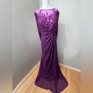#271 Plum Short Sleeve Back Draping Sequin Appliqué Gown - 2x